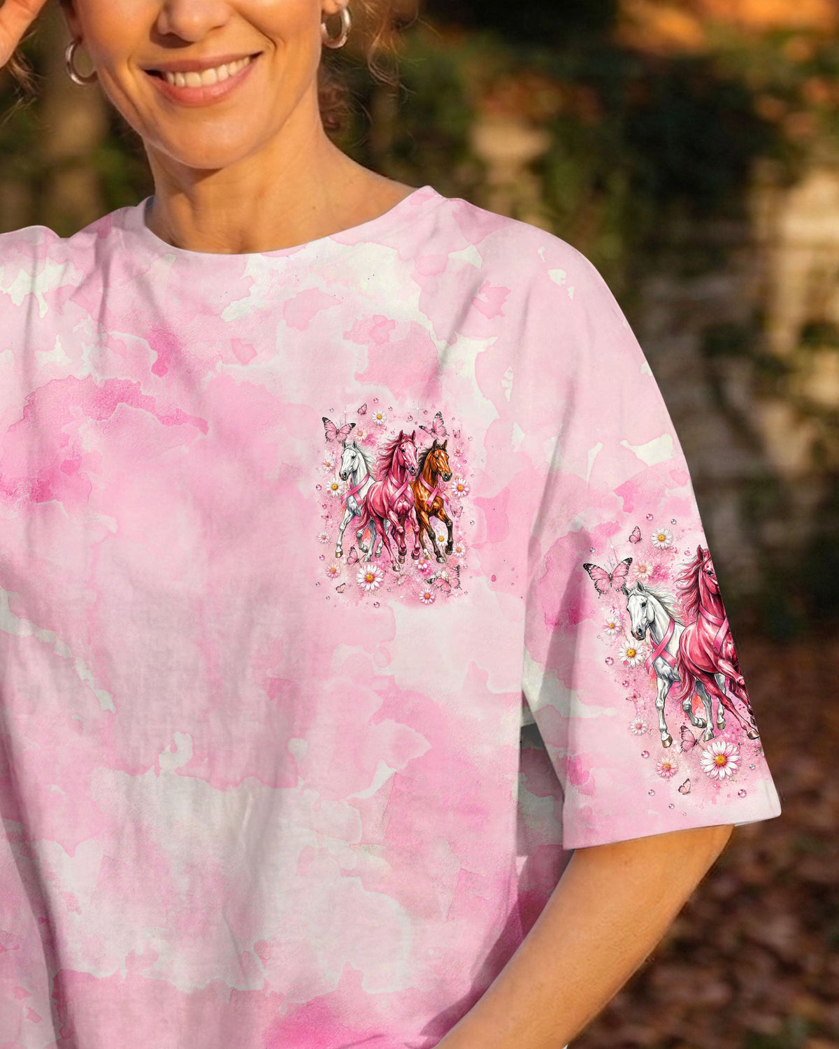 No One Fight Alone Horses Breast Cancer Awareness Women's All Over Print Shirt - Tltw2306264