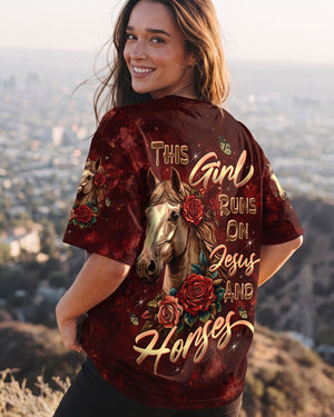 This Girl Runs On Jesus And Horses Women's All Over Print Shirt - Tltw0307268