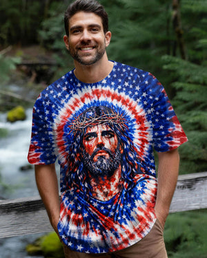 Jesus Halo Of Faith Red White & Blue Swirl Men's All Over Print Shirt - Tltw2803261