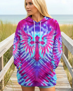 Pink Blue Swirl Cross Wings Women's All Over Print Shirt - Yhhn1401263
