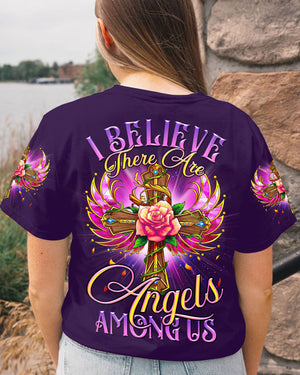 I Believe There Are Angels Among Us Cross Rose Wings Women's All Over Print Shirt - Tltr0307234