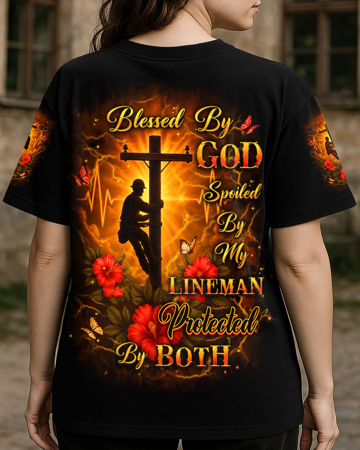 BLESSED BY GOD SPOILED BY MY LINEMAN ALL OVER PRINT - YHLT2907253