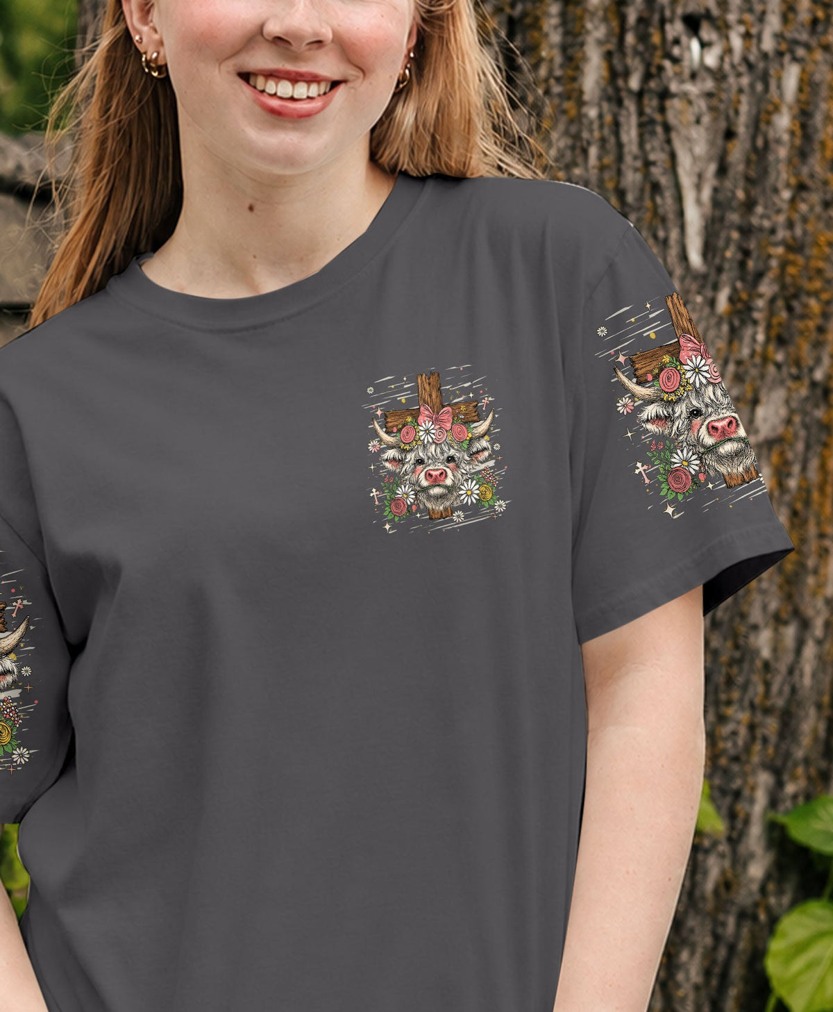 Held Together By Jesus Highland Cow Lilies Women's All Over Print Shirt - Tlhn0807261