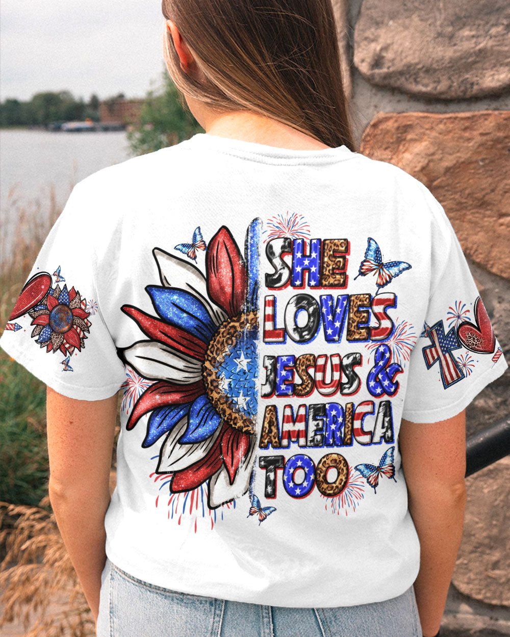 She Loves Jesus and America Women's All Over Print Shirt - Yhln0307234
