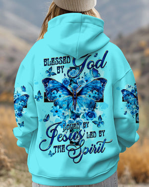 Blessed By God Loved By Jesus Cross Butterfly Women's All Over Print Shirt - Tltw1309251