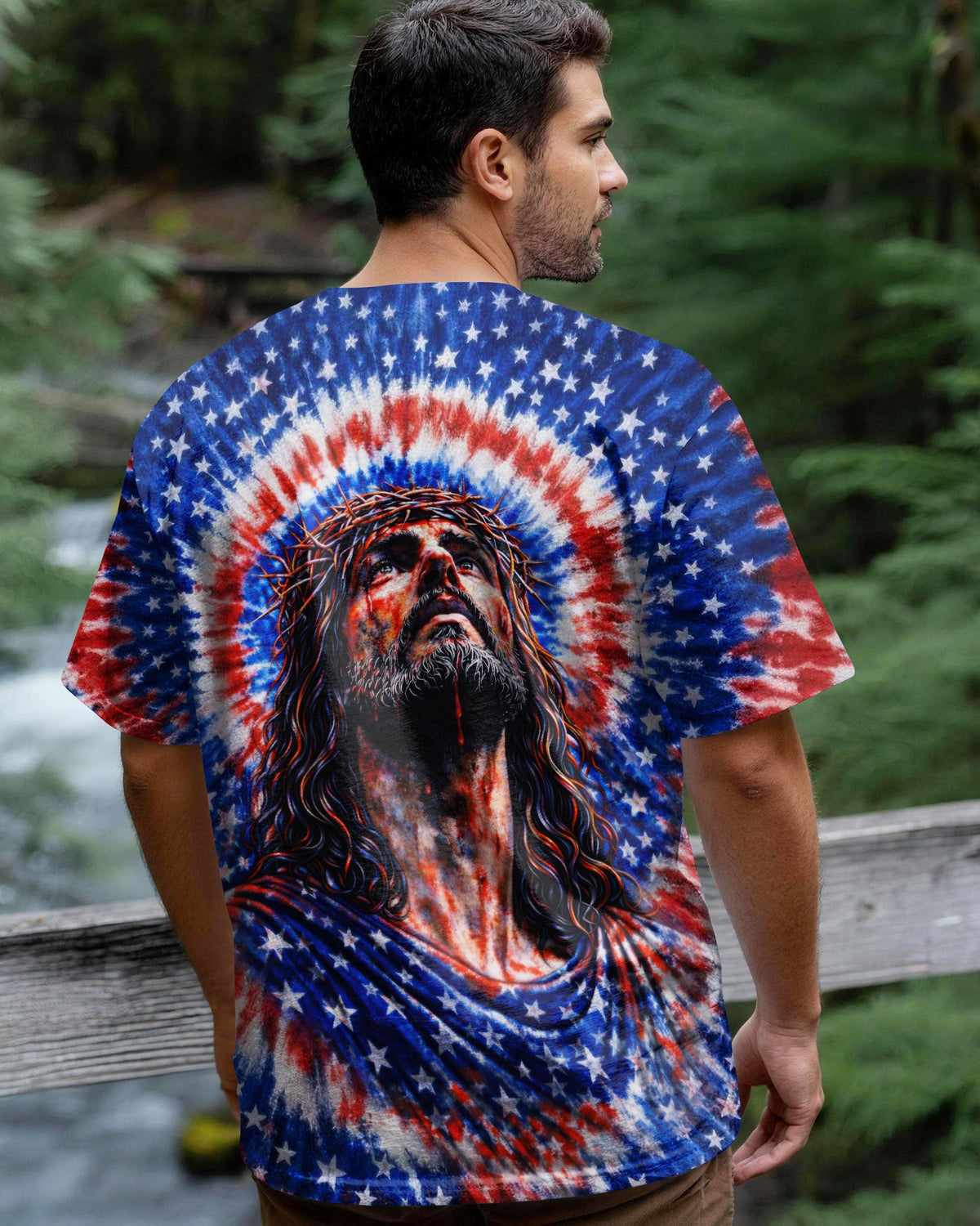 Jesus Halo Of Faith Red White & Blue Swirl Men's All Over Print Shirt - Tltw2803261