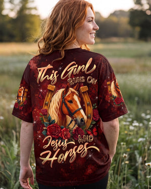 This Girl Runs On Jesus And Horses Women's All Over Print Shirt - Tltw2807261