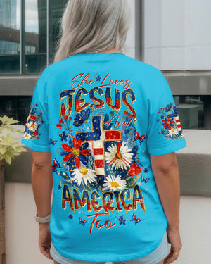 She Loves Jesus & America Too Red White & Blue Women's All Over Print - Tltw0805261