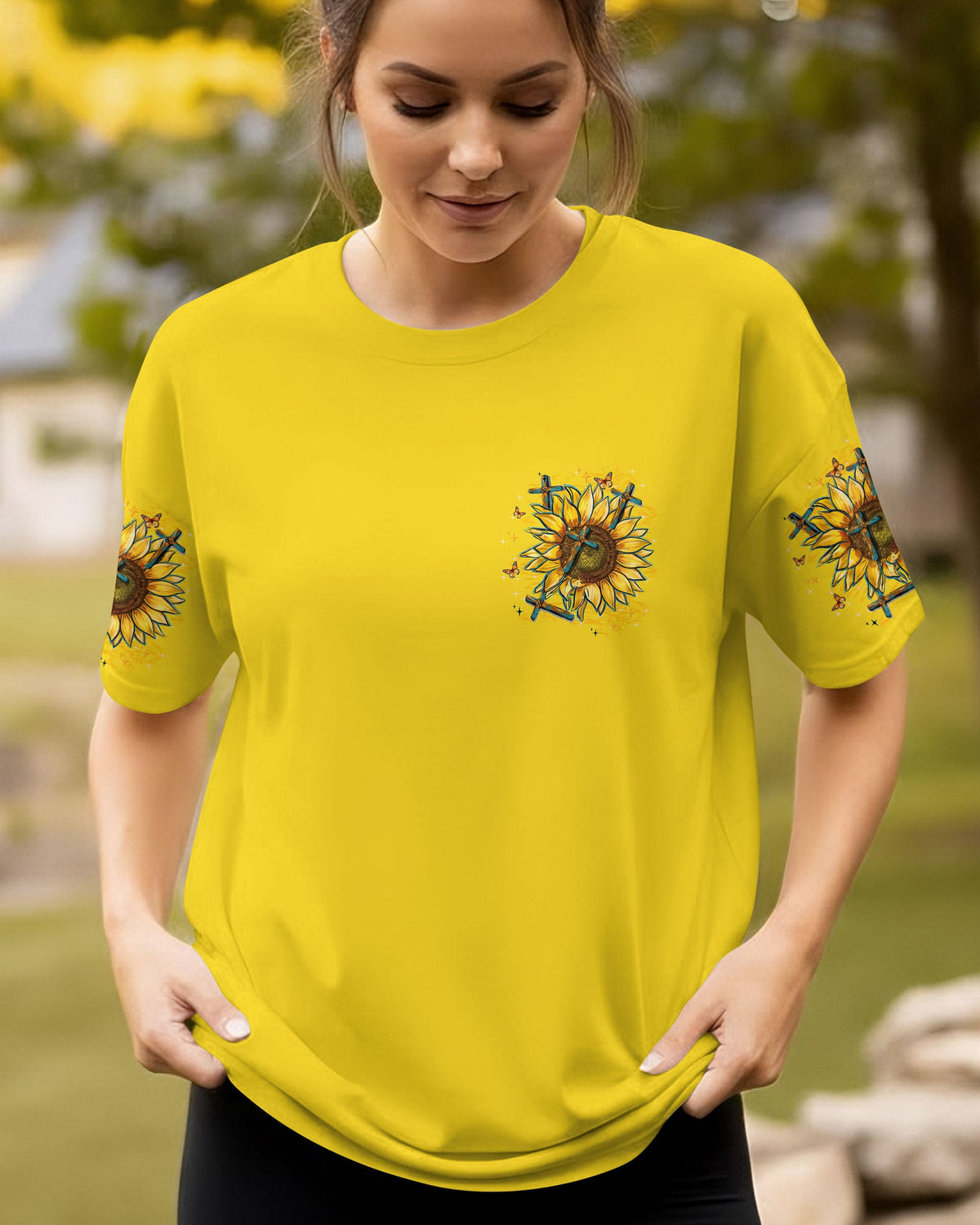Blessed By God Loved By Jesus Sunflower Women's All Over Print Shirt - Tltw2211252
