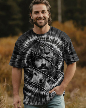 Strength And Sacrifice Lion Lamb Jesus Black & White Swirl Men's All Over Print Shirt - Tltw0502263