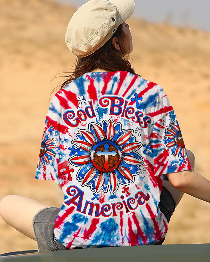 God Bless America Sunflower Tie Dye Women's All Over Print Shirt - Tltw0307234