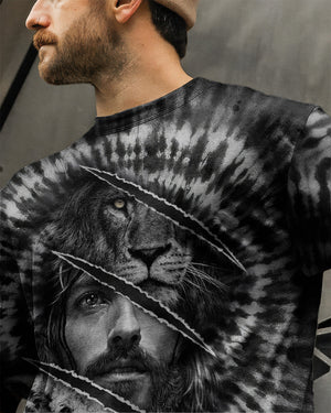Strength And Sacrifice Lion Lamb Jesus Black & White Swirl Men's All Over Print Shirt - Tltw0502263