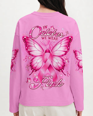 In October We Wear Pink Butterfly Breast Cancer Awareness Women's All Over Print Shirt - Tlnt2107264
