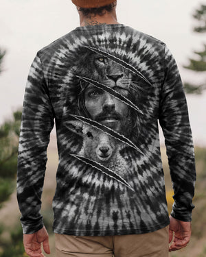 Strength And Sacrifice Lion Lamb Jesus Black & White Swirl Men's All Over Print Shirt - Tltw0502263