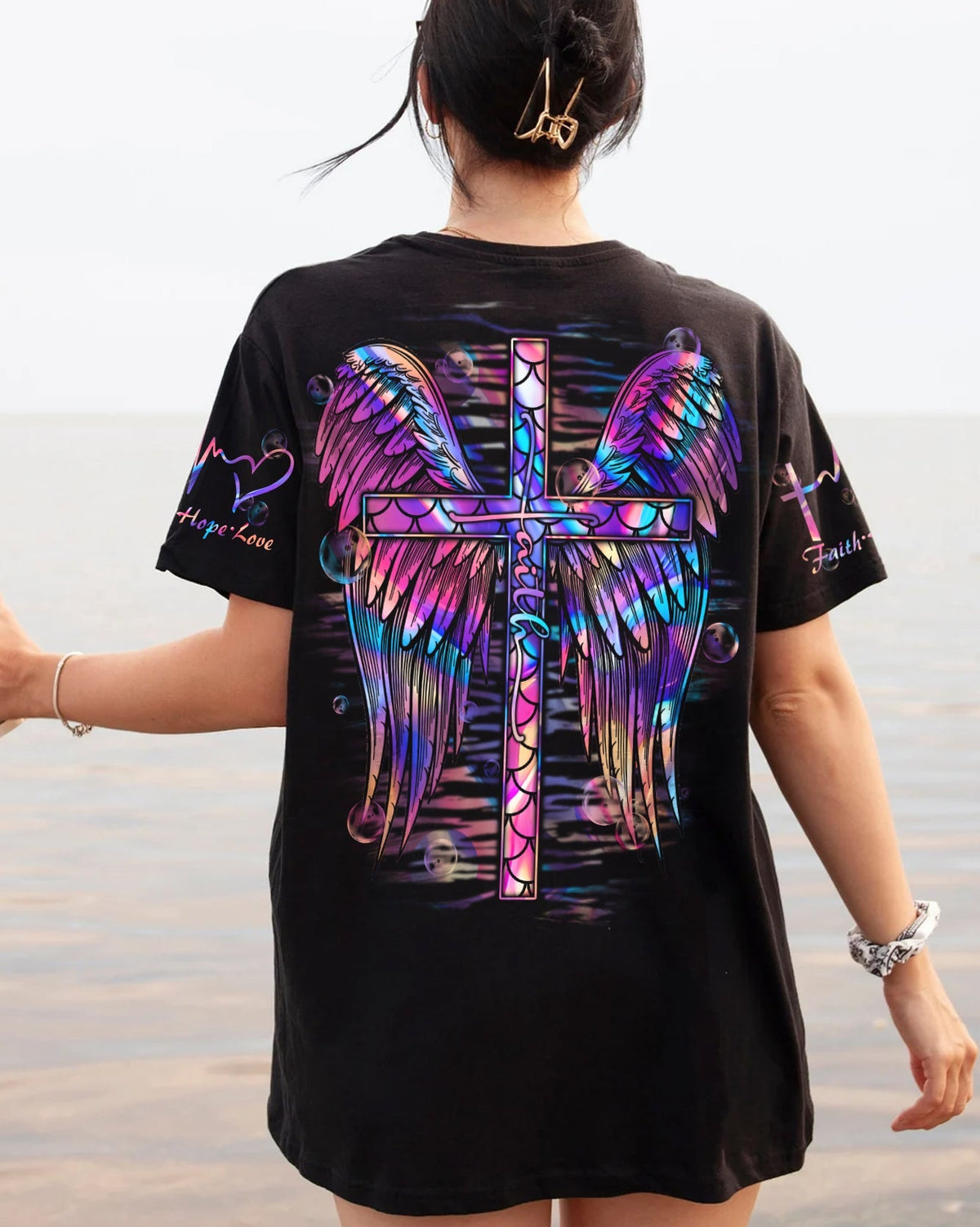 Faith Cross Wings Mermaid Hologram Women's All Over Print Shirt - Ri2406231