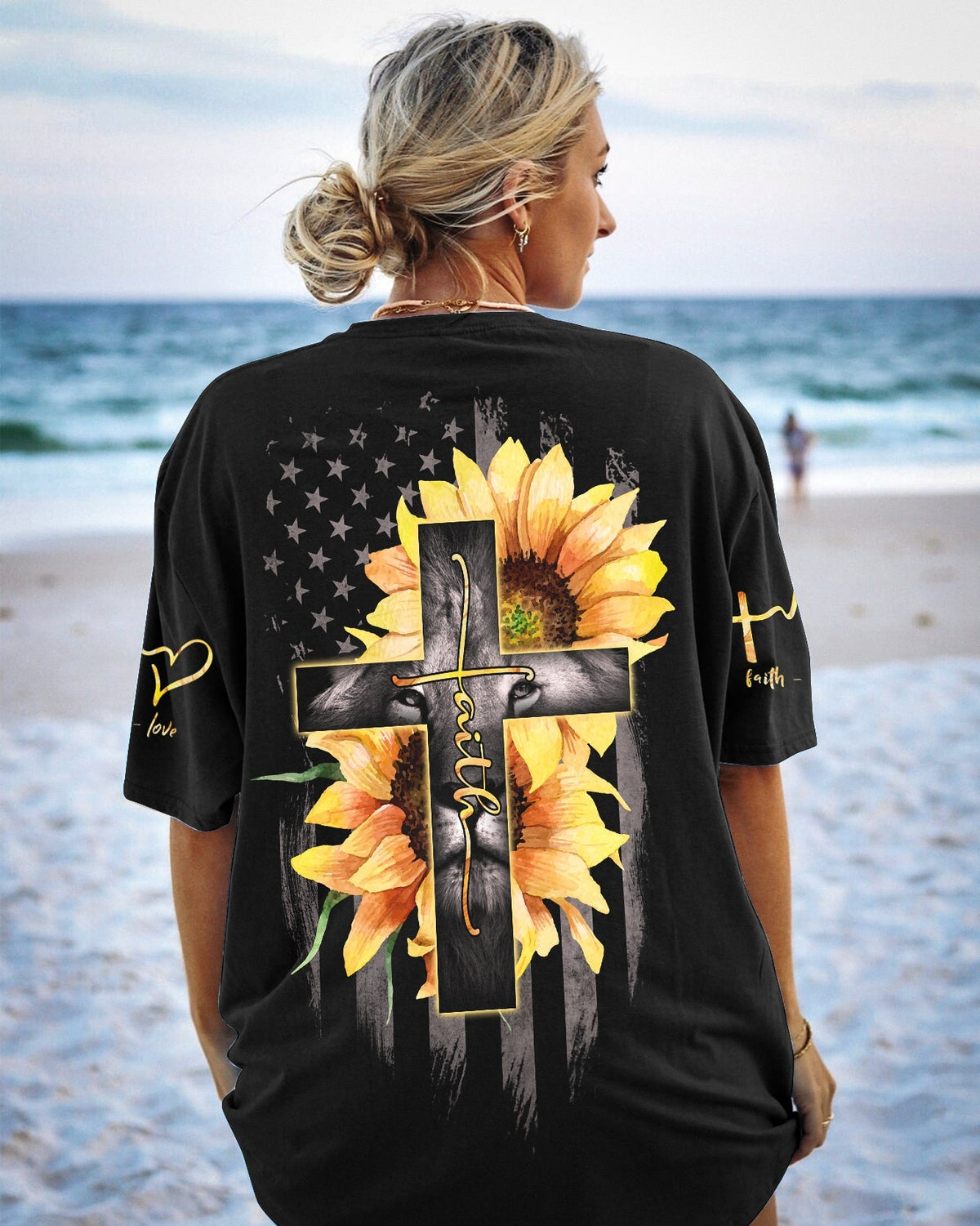 Faith Lion Cross Flag Women's All Over Print Shirt - Ri2406232