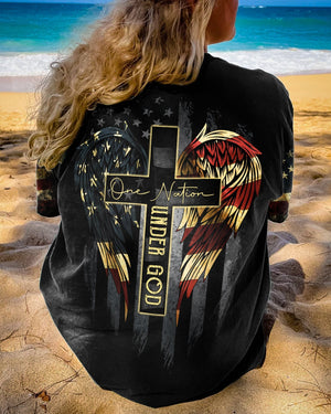 One Nation Under God Vintage Flag Women's All Over Print Shirt - Ri2406233