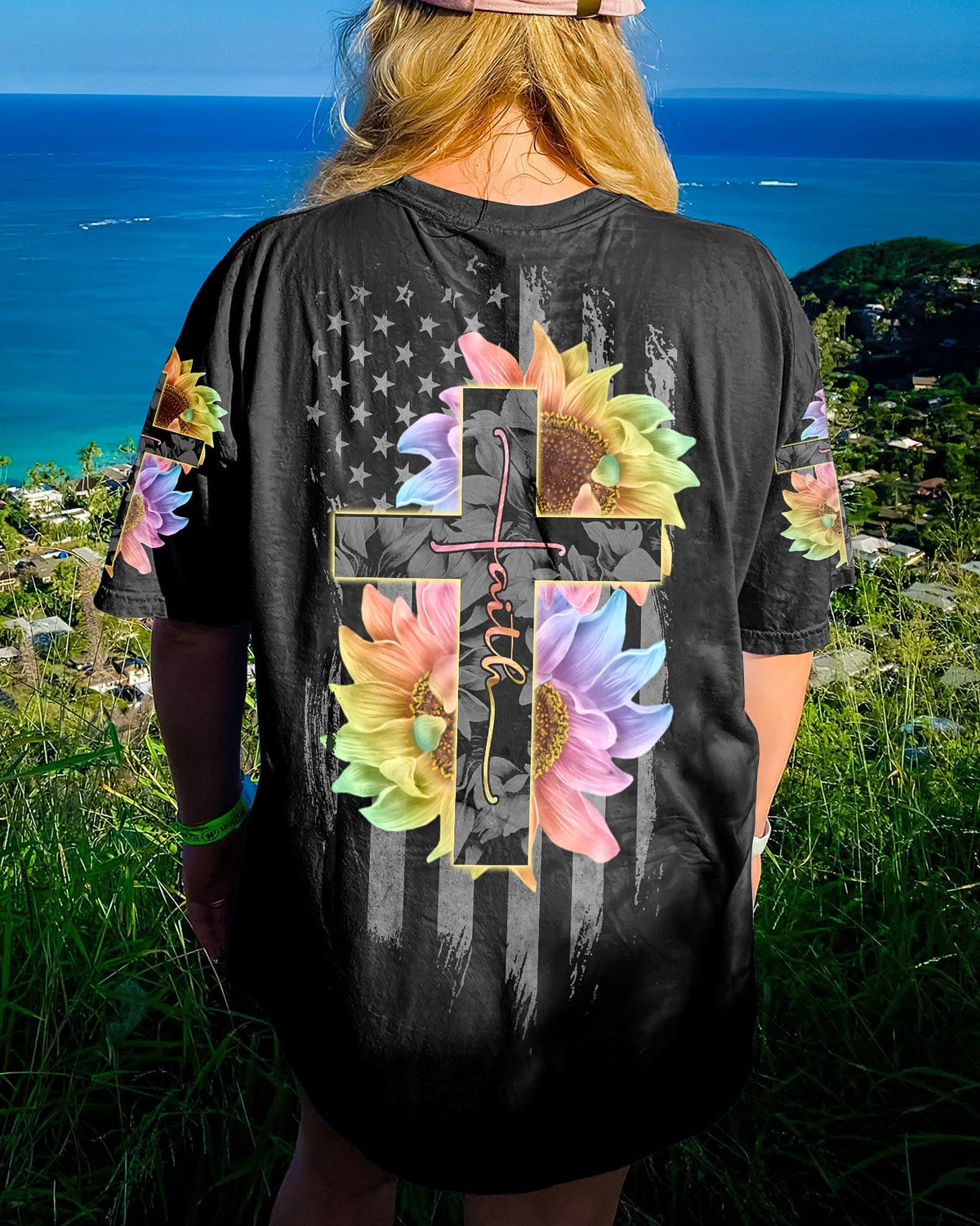 Faith Rainbow Sunflower Cross Flag Women's All Over Print Shirt - Ri2406234