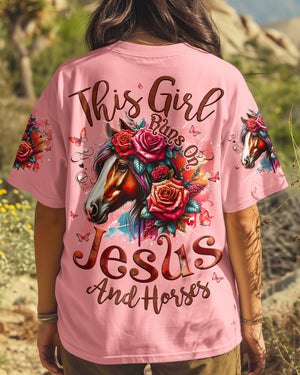 This Girl Runs On Jesus And Horses Women's All Over Print Shirt - Tyqy3103253