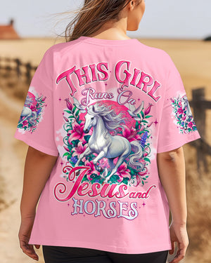 This Girl Runs On Jesus And Horses Women's All Over Print Shirt - Tyqy2203251