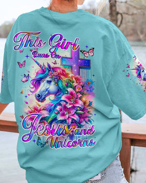 Runs On Jesus And Unicorns Women's All Over Print Shirt - Tyqy1612231
