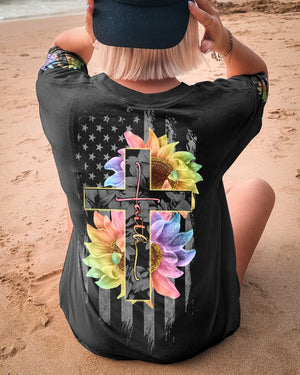 Faith Rainbow Sunflower Cross Flag Women's All Over Print Shirt - Ri2406234