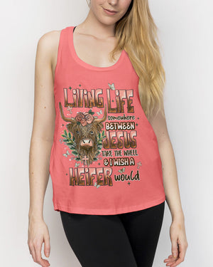 Living Life Somewhere Between Jesus Cow Women's All Over Print Shirt - Tlnt0607261