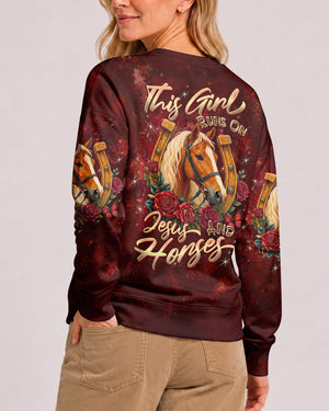 This Girl Runs On Jesus And Horses Women's All Over Print Shirt - Tltw2807261