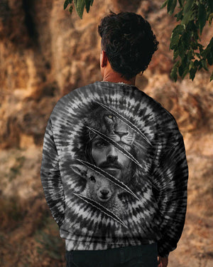 Strength And Sacrifice Lion Lamb Jesus Black & White Swirl Men's All Over Print Shirt - Tltw0502263