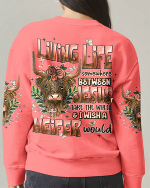 Living Life Somewhere Between Jesus Cow Women's All Over Print Shirt - Tlnt0607261