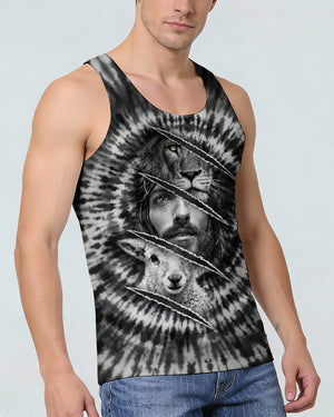 Strength And Sacrifice Lion Lamb Jesus Black & White Swirl Men's All Over Print Shirt - Tltw0502263