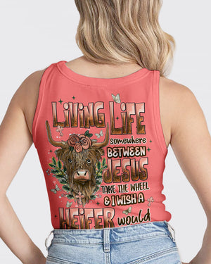 Living Life Somewhere Between Jesus Cow Women's All Over Print Shirt - Tlnt0607261
