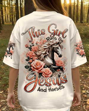 This Girl Runs On Jesus And Horses Women's All Over Print Shirt - Typq2811252