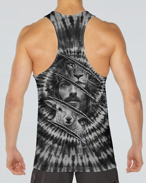 Strength And Sacrifice Lion Lamb Jesus Black & White Swirl Men's All Over Print Shirt - Tltw0502263