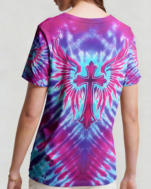 Pink Blue Swirl Cross Wings Women's All Over Print Shirt - Yhhn1401263
