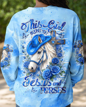 This Girl Runs On Jesus And Horses Women's All Over Print Shirt - Tlhg0307263