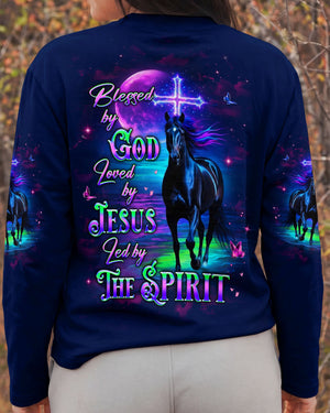 Blessed By God Loved By Jesus Horse Women's All Over Print Shirt - Tlhg1203261