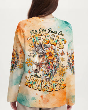 This Girl Runs On Jesus And Horses Women's All Over Print Shirt - Tlno0308264