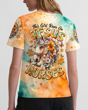 This Girl Runs On Jesus And Horses Women's All Over Print Shirt - Tlno0308264