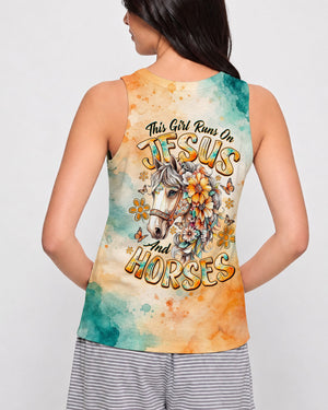 This Girl Runs On Jesus And Horses Women's All Over Print Shirt - Tlno0308264