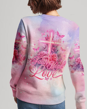 Faith Hope Love Cross Rose Women's All Over Print Shirt - Tlno1803243