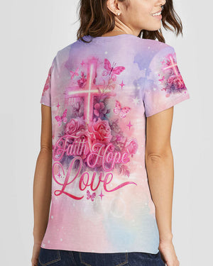 Faith Hope Love Cross Rose Women's All Over Print Shirt - Tlno1803243