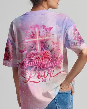 Faith Hope Love Cross Rose Women's All Over Print Shirt - Tlno1803243