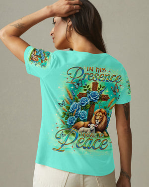 In His Presence There Is Peace Lion Lamb Women's All Over Print Shirt - Tlno2001252