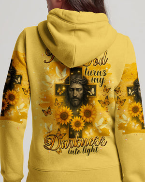 My God Turns My Darkness Into Light Sunflower Women's All Over Print Shirt - Tlnt0606252