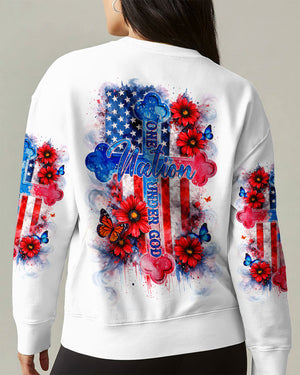 One Nation Under God Floral Flag Women's All Over Print Shirt - Tlnt1903261