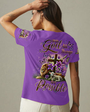 With God All Things Are Possible Lion Lamb Women's All Over Print Shirt - Tlnt2201253