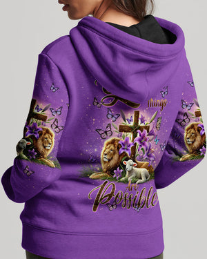 With God All Things Are Possible Lion Lamb Women's All Over Print Shirt - Tlnt2201253