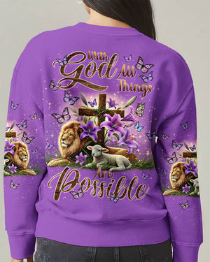 With God All Things Are Possible Lion Lamb Women's All Over Print Shirt - Tlnt2201253