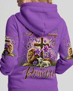 With God All Things Are Possible Lion Lamb Women's All Over Print Shirt - Tlnt2201253